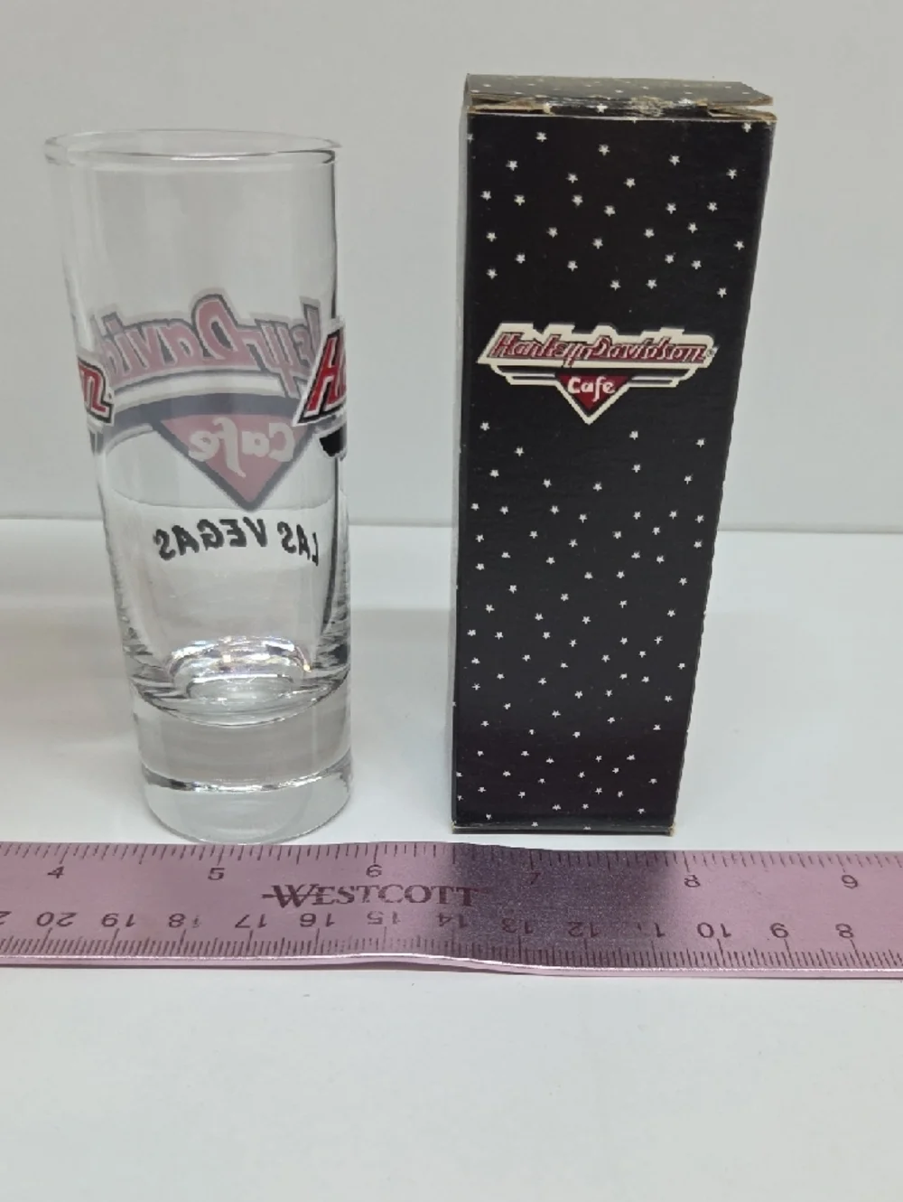 Vintage Harley-Davidson Red & Black Cafe Las Vegas Shot Glass with Box